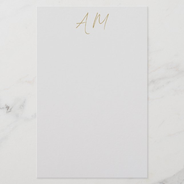 Gold Colour Monogram Initials Calligraphy Pro Stationery (Front)