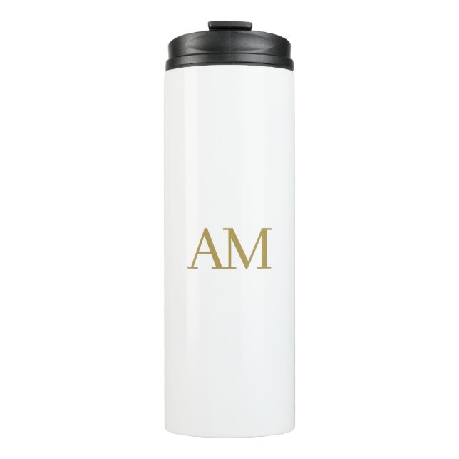 Gold Colour Monogram Initials Calligraphy Pro Thermal Tumbler (Front)