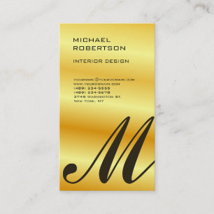Gold Colour Monogram Interior Designer Plain Business Card