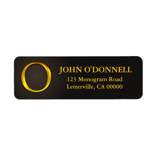 Gold Colour Monogram O Return Address Labels (Front)
