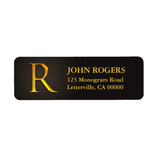 Gold Colour Monogram R Return Address Labels (Front)