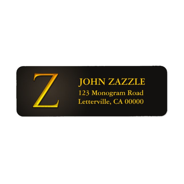 Gold Colour Monogram Z Return Address Labels (Front)
