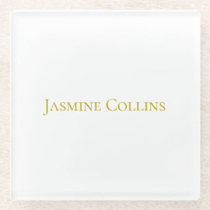 Gold Colour Plain Minimalist Professional Name Glass Coaster