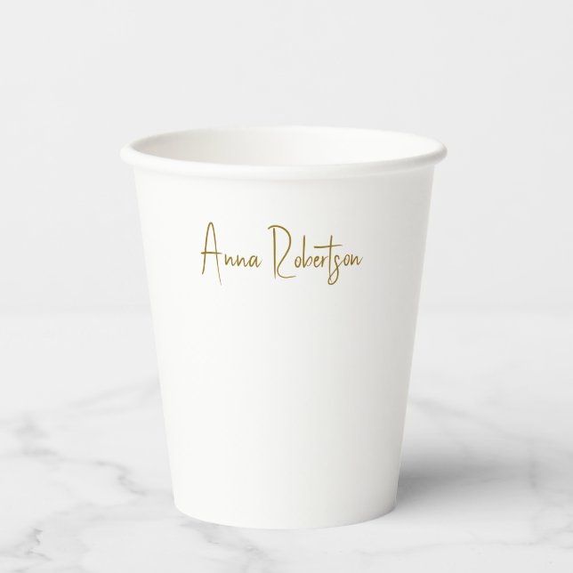 Gold Colour Professional Calligraphy Minimalist Paper Cups (Front)