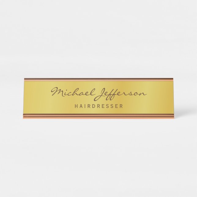 Gold Colour Professional Handwriting Script Desk Name Plate (Front)