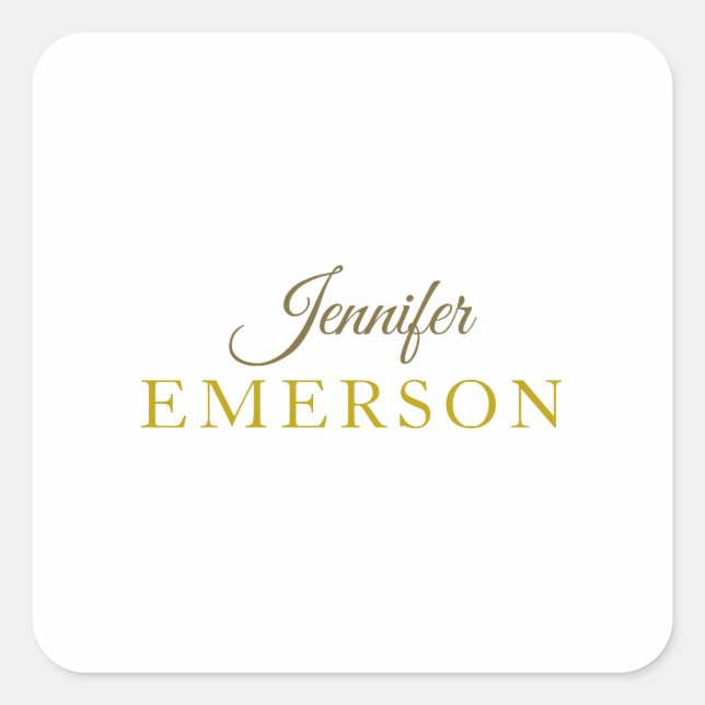 Gold colour professional minimalist modern plain  square sticker (Front)