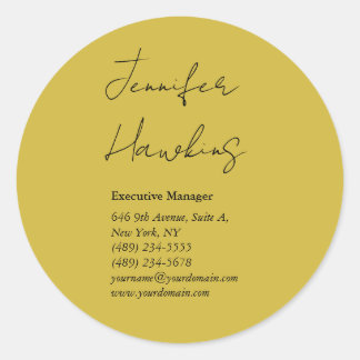 Gold colour professional plain handwriting classic round sticker