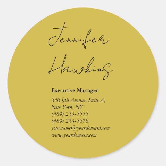 Gold colour professional plain handwriting classic round sticker (Front)