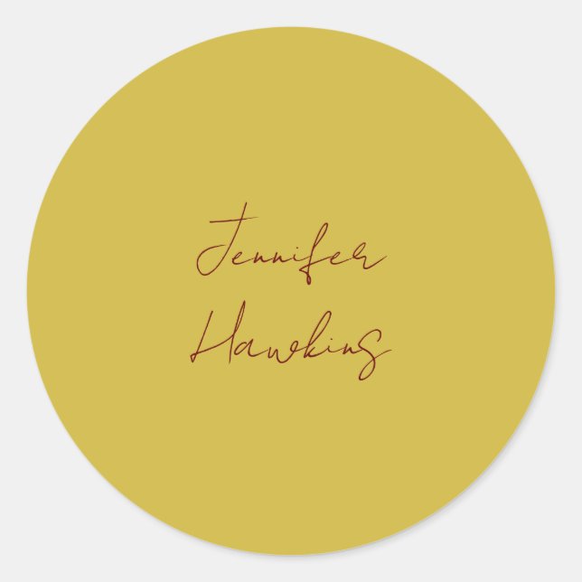 Gold colour professional plain handwriting classic round sticker (Front)