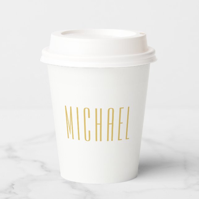 Gold Colour Professional Trendy Minimalist Name Paper Cups (Front)