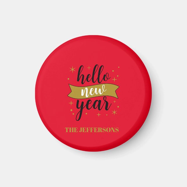 Gold Colour Red Happy New Year Merry Christmas Magnet (Front)
