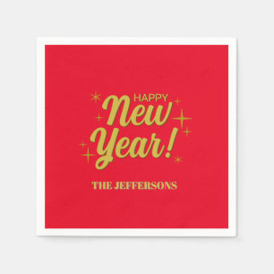 Gold Colour Red Happy New Year Merry Christmas Napkin