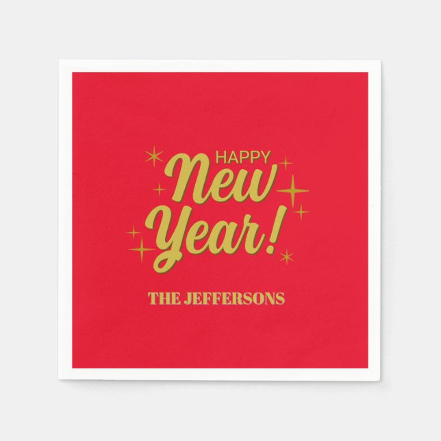 Gold Colour Red Happy New Year Merry Christmas Napkin (Front)