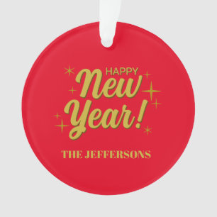 Gold Colour Red Happy New Year Merry Christmas Ornament