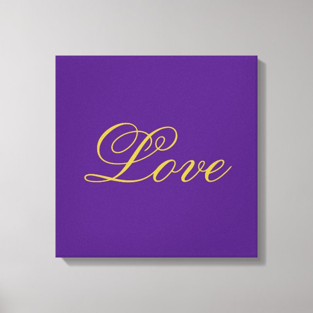 Gold Colour Script Love Purple Calligraphy Canvas Print (Front)