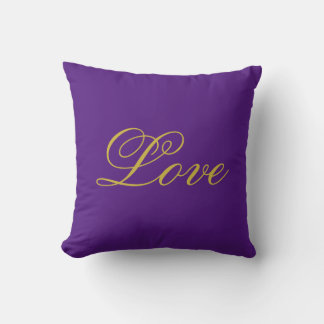 Gold Colour Script Love Purple Calligraphy Cushion