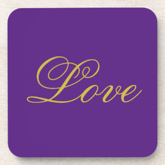 Gold Colour Script Love Purple Wedding Calligraphy Coaster