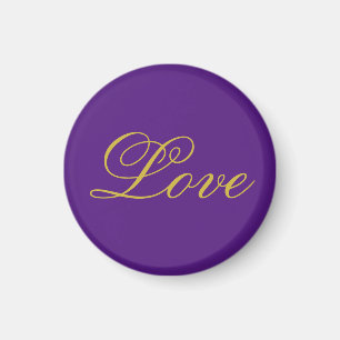 Gold Colour Script Love Purple Wedding Calligraphy Magnet