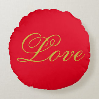 Gold Colour Script Red Love Wedding Calligraphy Round Cushion