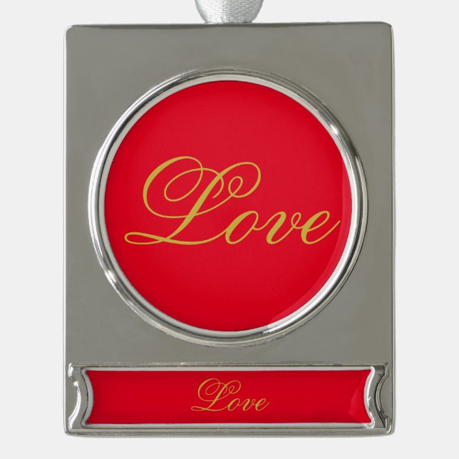 Gold Colour Script Red Love Wedding Calligraphy Silver Plated Banner Ornament (Front)