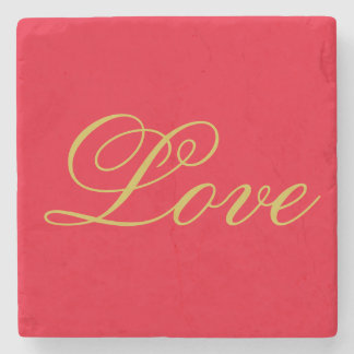 Gold Colour Script Red Love Wedding Calligraphy Stone Coaster