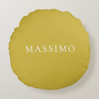 Gold Colour Trendy Modern Minimalist Your Name Round Cushion