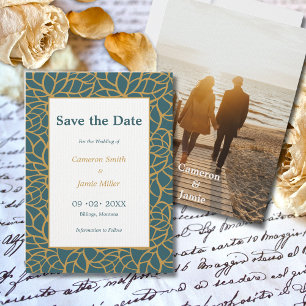 Gold Coloured Abstract Leaves Outline Save The Dat Invitation