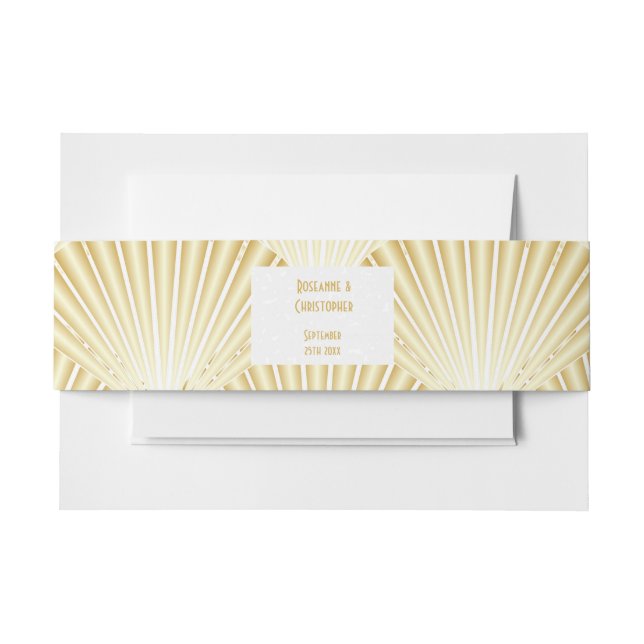 Gold Coloured Art Deco Design Wedding Invitation Belly Band (Front Example)