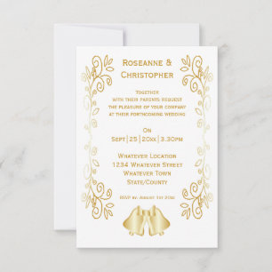 Gold Coloured Bells Design Wedding Invitation