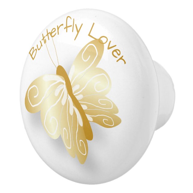 Gold Coloured Butterfly Design Personalised Ceramic Knob (Right)