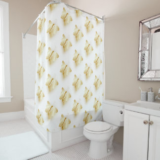 Gold Coloured Butterfly Design Shower Curtain