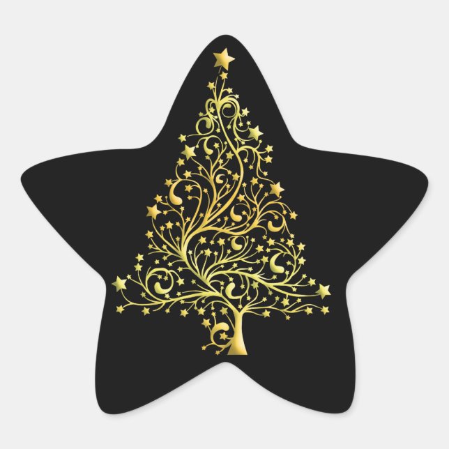 Gold-Coloured Christmas Tree Star Sticker (Front)