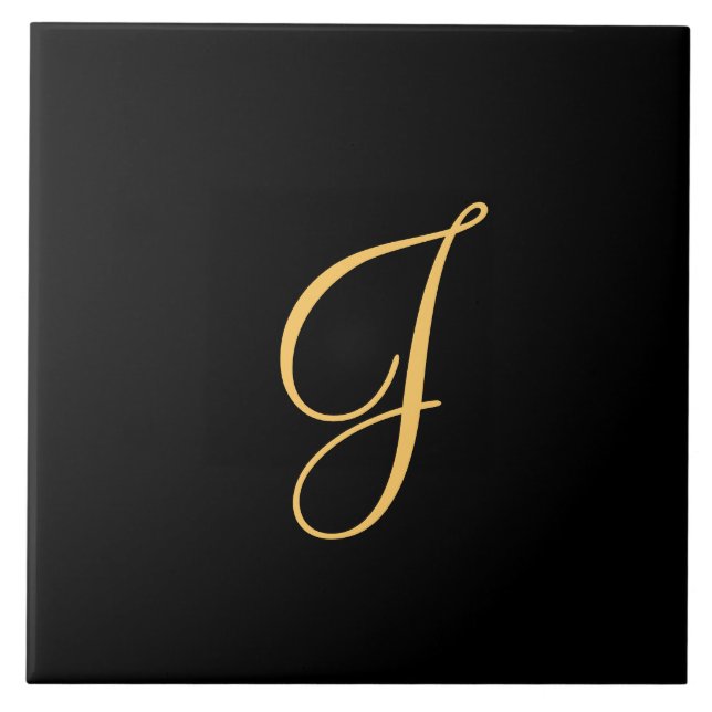 Gold-coloured initial J on black background Tile (Front)