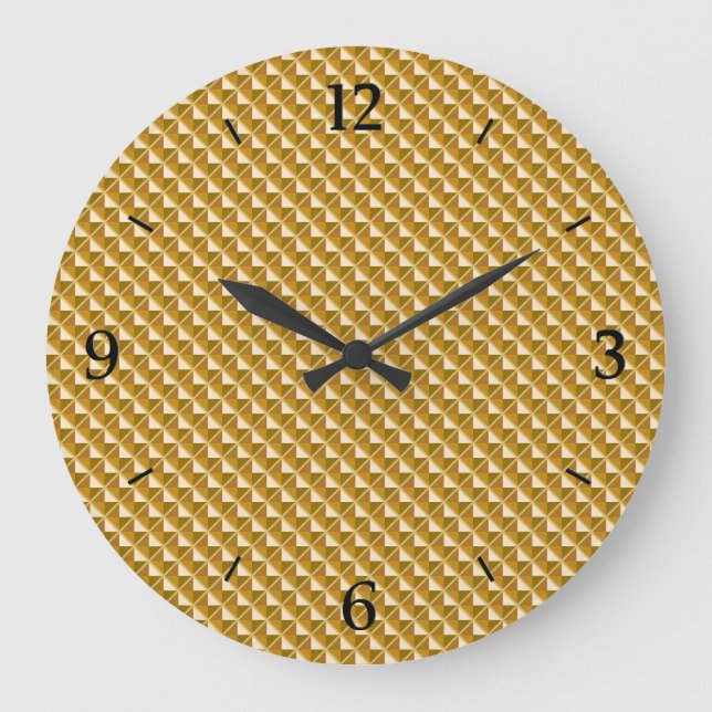 Gold coloured, metallic look, studded grid large clock (Front)