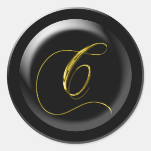 Gold Coloured Monogram C Classic Round Sticker
