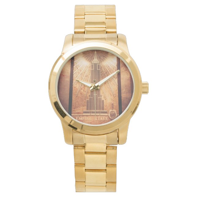 Gold-coloured Watch with Empire State Emblem (Front)
