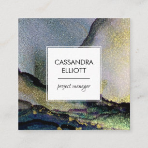 Gold & Colourful Abstract Alcohol Ink Liquid Art Square Business Card