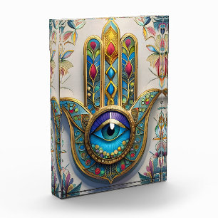 Gold Colourful Filigree Blue-Green Third Eye Hamsa Photo Block