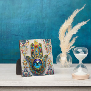 Gold Colourful Filigree Blue-Green Third Eye Hamsa Plaque