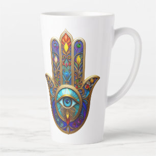 Gold Colourful Hamsa Turquoise Sapphire Third Eye Latte Mug