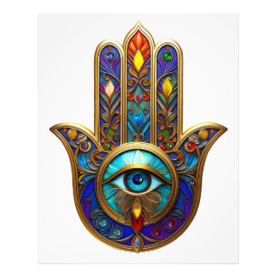 Gold Colourful Hamsa Turquoise Sapphire Third Eye Photo Print
