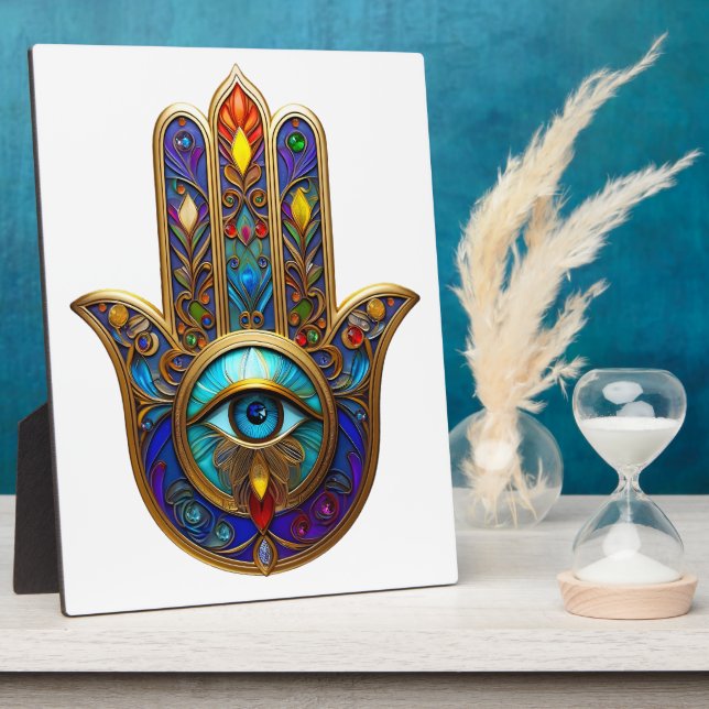 Gold Colourful Hamsa Turquoise Sapphire Third Eye  Plaque (Side)