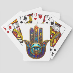 Gold Colourful Hamsa Turquoise Sapphire Third Eye Playing Cards
