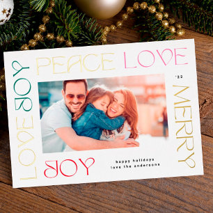 Gold & Colourful Letters MERRY JOY PEACE LOVE phot Foil Holiday Card