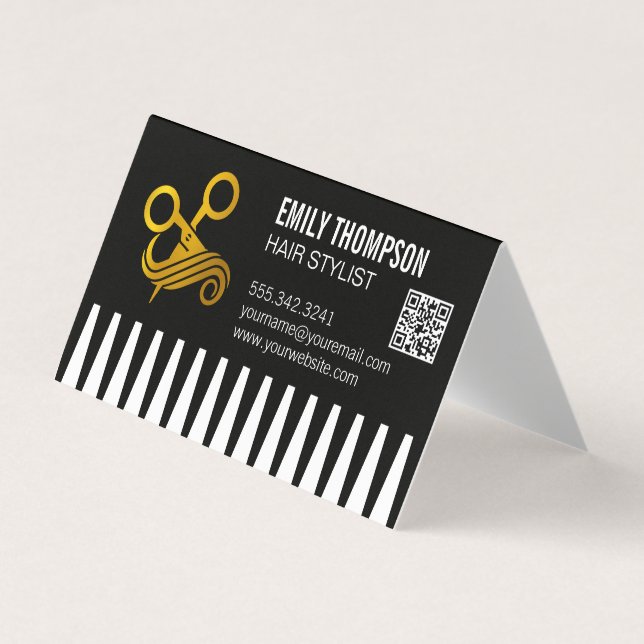 Gold Comb | Hair Stylist | QR Code Business Card (Front)