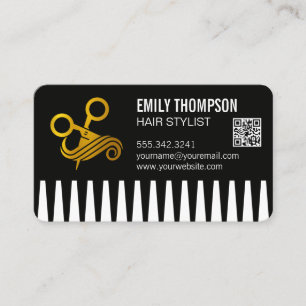 Gold Comb   Hair Stylist   QR Code Business Card