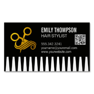 Gold Comb   Hair Stylist   QR Code Magnetic Business Card