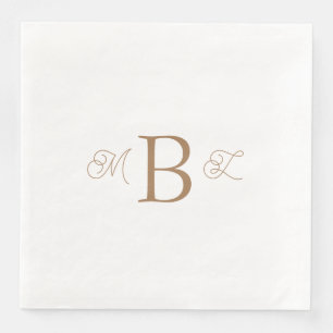 Gold Combo Font Monogram White Wedding  Napkin