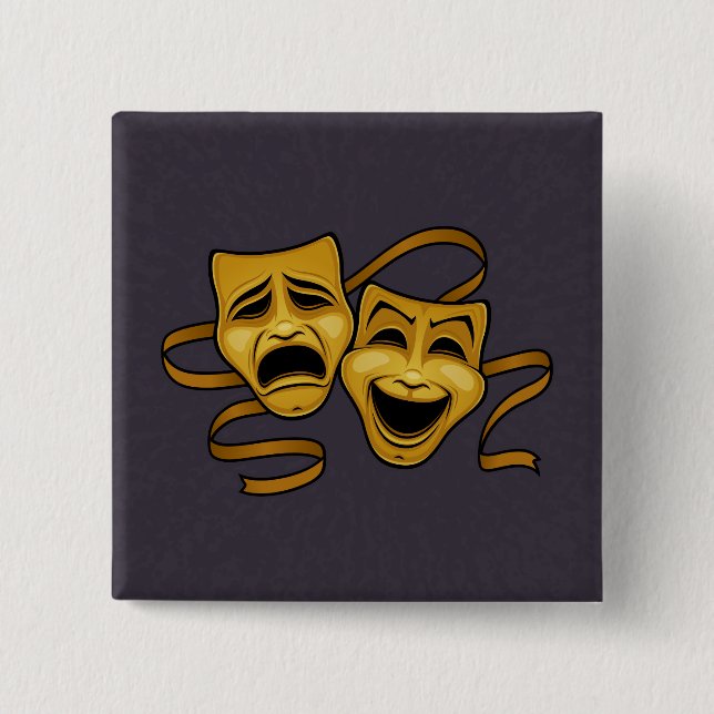 Gold Comedy And Tragedy Theatre Masks 15 Cm Square Badge (Front)