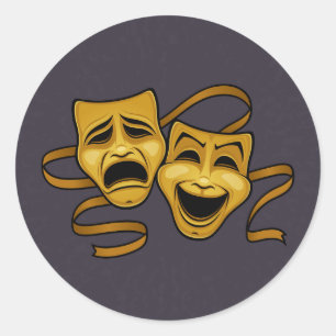 Gold Comedy And Tragedy Theatre Masks Classic Round Sticker